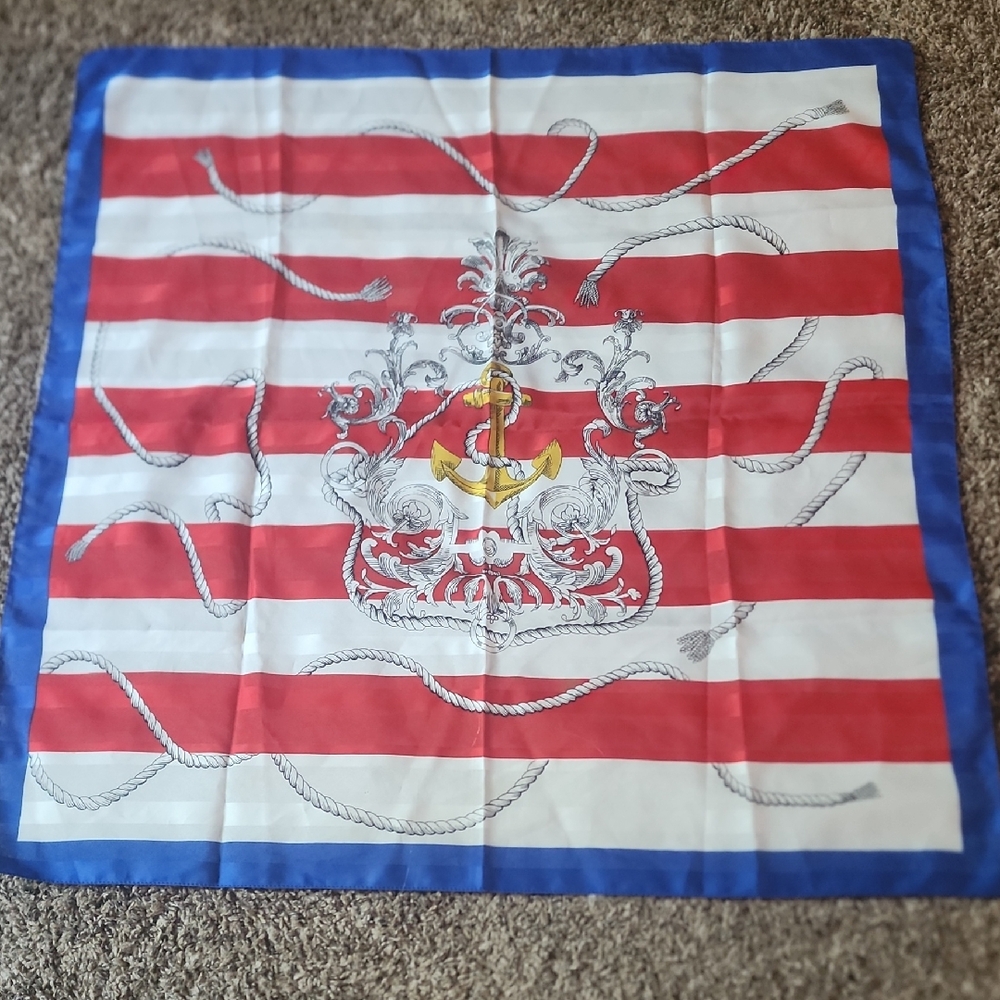 Nautical Striped Scarf with Anchor Design